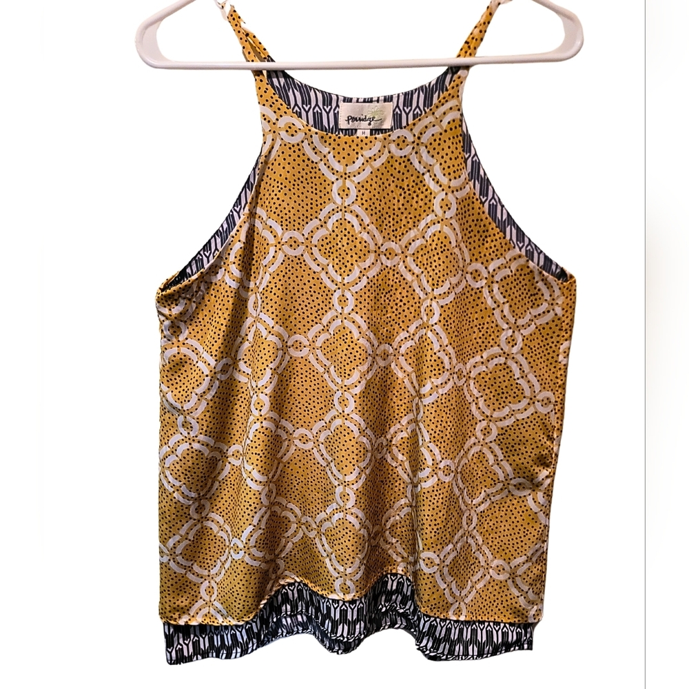 Yellow & White Geometric Sleeveless Blouse